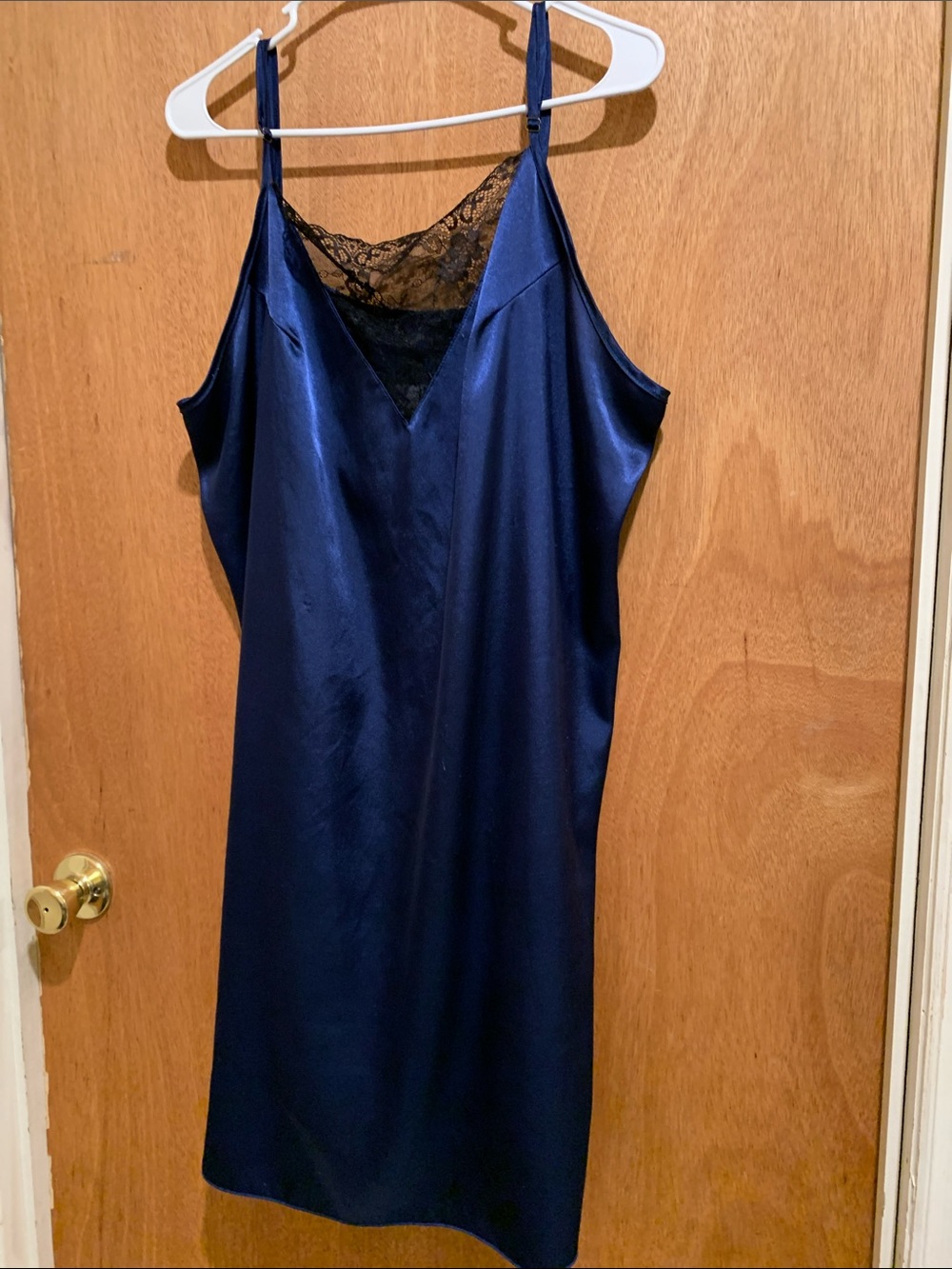 Satin Lace-Trim Slip Dress - Navy